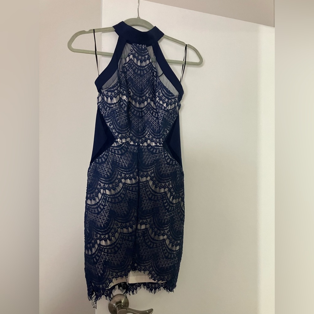 BNWT blue Dress with lace & see-through details Cocktail, date or wedding dress.